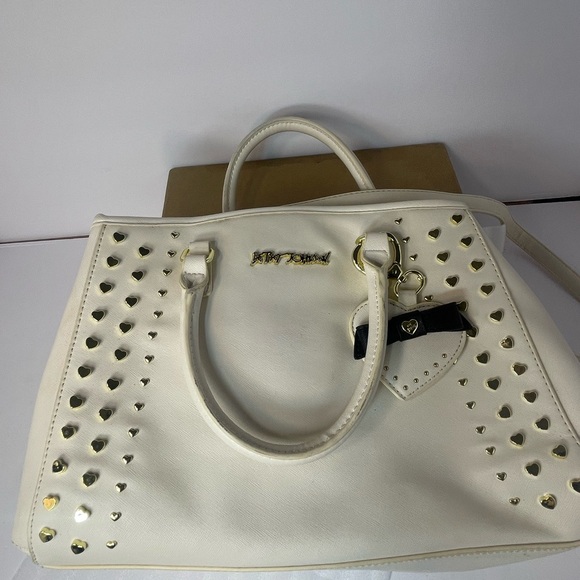 Betsey Johnson Cream Satchel with Gold Heart Accents - Picture 15 of 16